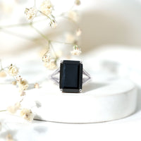9 Carat Solitaire Lab Grown Black Diamond Emerald Cut Engagement Ring