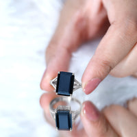 9 Carat Solitaire Lab Grown Black Diamond Emerald Cut Engagement Ring