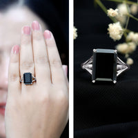 9 Carat Solitaire Lab Grown Black Diamond Emerald Cut Engagement Ring