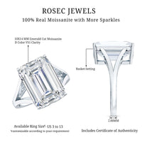 Certified 10X14 MM Emerald Cut Moissanite Engagement Ring for Women
