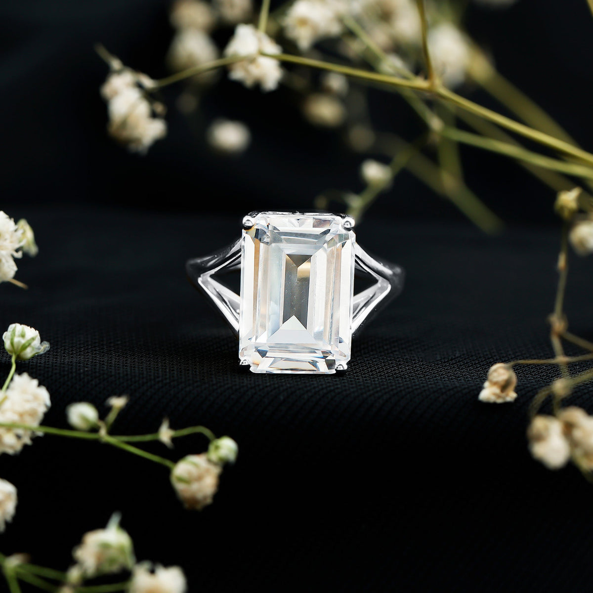 Certified 10X14 MM Emerald Cut Moissanite Engagement Ring for Women