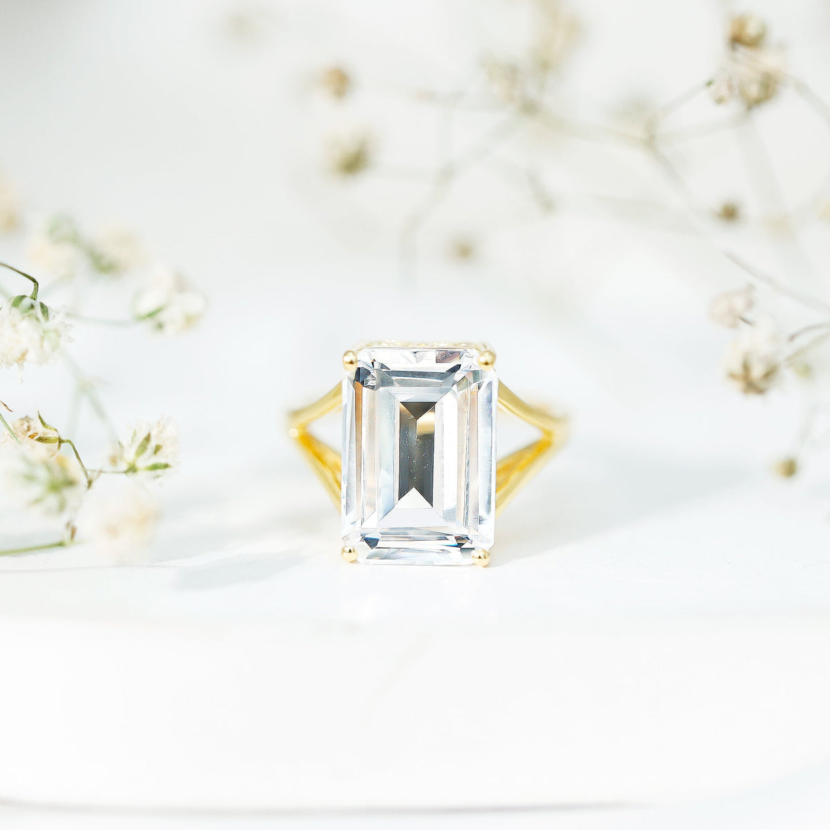 Certified 10X14 MM Emerald Cut Moissanite Engagement Ring for Women