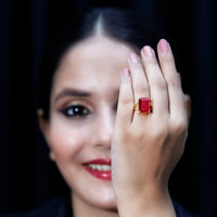 Lab Grown Ruby 10X14 MM Emerald Cut Engagement Ring with Split Shank