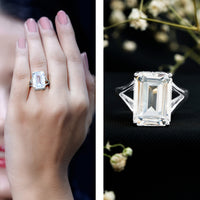 Certified 10X14 MM Emerald Cut Cubic Zirconia Solitaire Engagement Ring