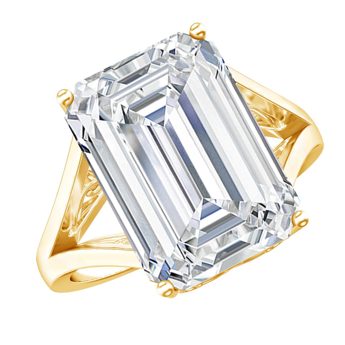 Certified 10x14 mm emerald cut cubic zirconia solitaire engagement ring by Rosec Jewels, showcasing the elegant ring design.