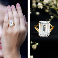Certified 10X14 MM Emerald Cut Cubic Zirconia Solitaire Engagement Ring