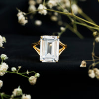 Certified 10X14 MM Emerald Cut Cubic Zirconia Solitaire Engagement Ring