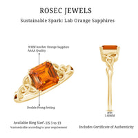 4.8 Carat Asscher Cut Lab Grown Orange Sapphire Engagement Ring with Celtic Knot