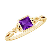 1.2 Carat Princess Cut Amethyst Promise Ring with Celtic Knot