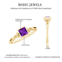 1.2 Carat Princess Cut Amethyst Promise Ring with Celtic Knot