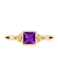 1.2 Carat Princess Cut Amethyst Promise Ring with Celtic Knot