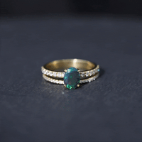 0.9 Carat Oval Cut Black Opal Wedding Ring Set With Diamond