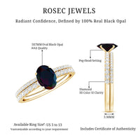 0.9 Carat Oval Cut Black Opal Wedding Ring Set With Diamond