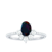 Oval Black Opal and Diamond Half Halo Engagement Ring