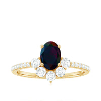 Oval Black Opal and Diamond Half Halo Engagement Ring