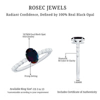 Oval Black Opal Solitaire Engagement Ring with Diamond