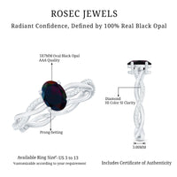 Oval Black Opal and Diamond Braided Engagement Ring
