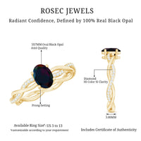 Oval Black Opal and Diamond Braided Engagement Ring