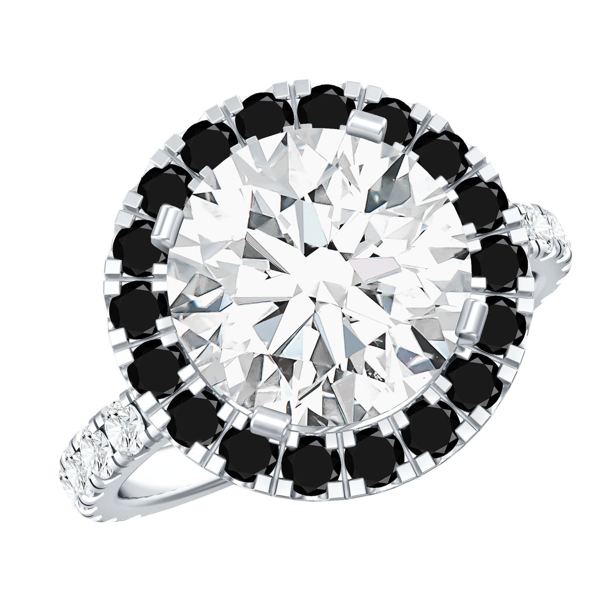 Certified 4.4 Carat Moissanite Halo Engagement Ring With Lab Black Diamond