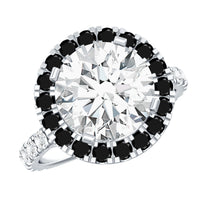 Certified 4.4 Carat Moissanite Halo Engagement Ring With Lab Black Diamond