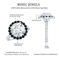 Certified 4.4 Carat Moissanite Halo Engagement Ring With Lab Black Diamond