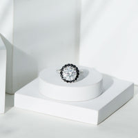 Certified 4.4 Carat Moissanite Halo Engagement Ring With Lab Black Diamond