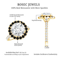 Certified 4.4 Carat Moissanite Halo Engagement Ring With Lab Black Diamond