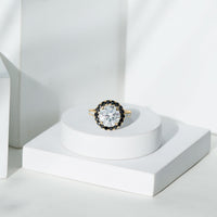 Certified 4.4 Carat Moissanite Halo Engagement Ring With Lab Black Diamond