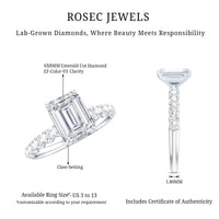 6X8 MM Emerald Cut Lab Grown Diamond Engagement Ring with Accent