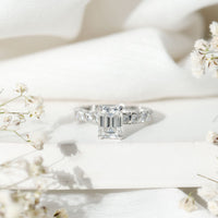 6X8 MM Emerald Cut Lab Grown Diamond Engagement Ring with Accent