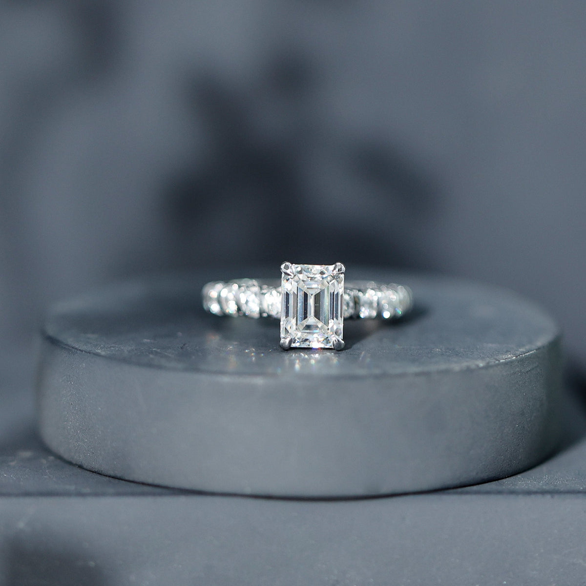 6X8 MM Emerald Cut Lab Grown Diamond Engagement Ring with Accent