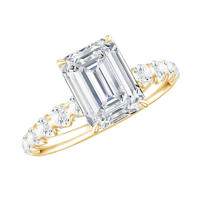 Rosec Jewels 6x8 mm emerald cut lab-grown diamond engagement ring with accent stones, showcasing a sleek and elegant design.