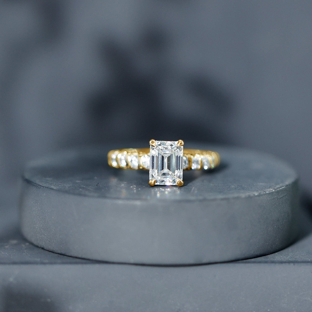 6X8 MM Emerald Cut Lab Grown Diamond Engagement Ring with Accent