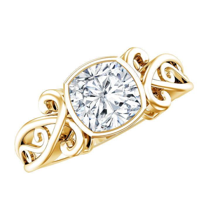 Lab grown 1 carat cushion cut diamond engagement ring by Rosec Jewels, showcasing a sparkling diamond setting on a sleek band.