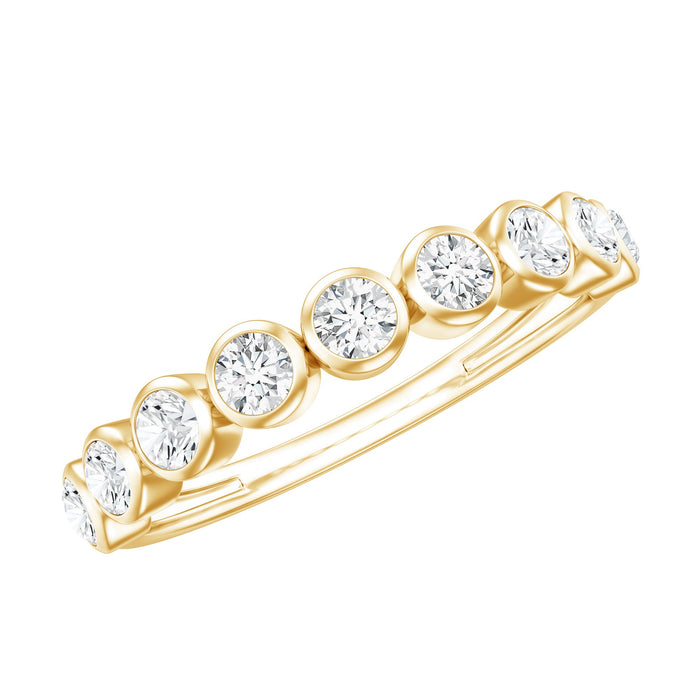 Bezel set lab-grown diamond half eternity ring by Rosec Jewels featuring a continuous row of sparkling diamonds on a sleek band
