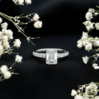 Diamond Emerald Cut Engagement Ring With Hidden Halo
