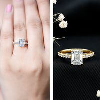 Diamond Emerald Cut Engagement Ring With Hidden Halo