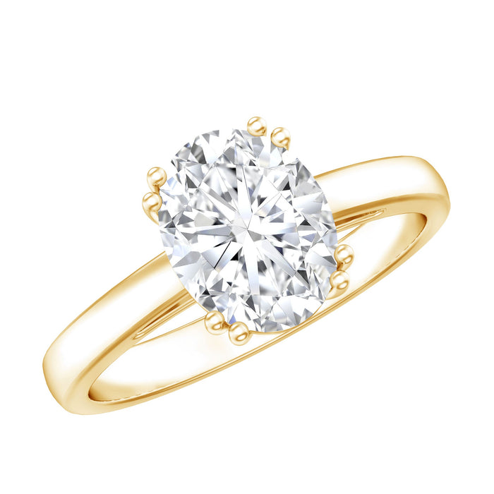 Oval cut lab grown diamond engagement ring with four prongs in a sleek band, designed by Rosec Jewels.