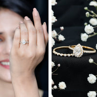 Lab Created Diamond Teardrop Engagement Ring With Stackable Band