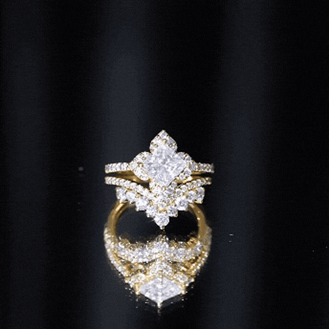 Yellow 1.25 carat princess cut lab-grown diamond bridal ring set by Rosec Jewels featuring elegant design and sparkling stones.