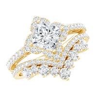 1.25 Carat Princess Cut Lab Grown Diamond Designer Bridal Ring Set