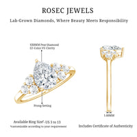 Lab Grown Diamond Teardrop Engagement Ring With Round Shape Trio