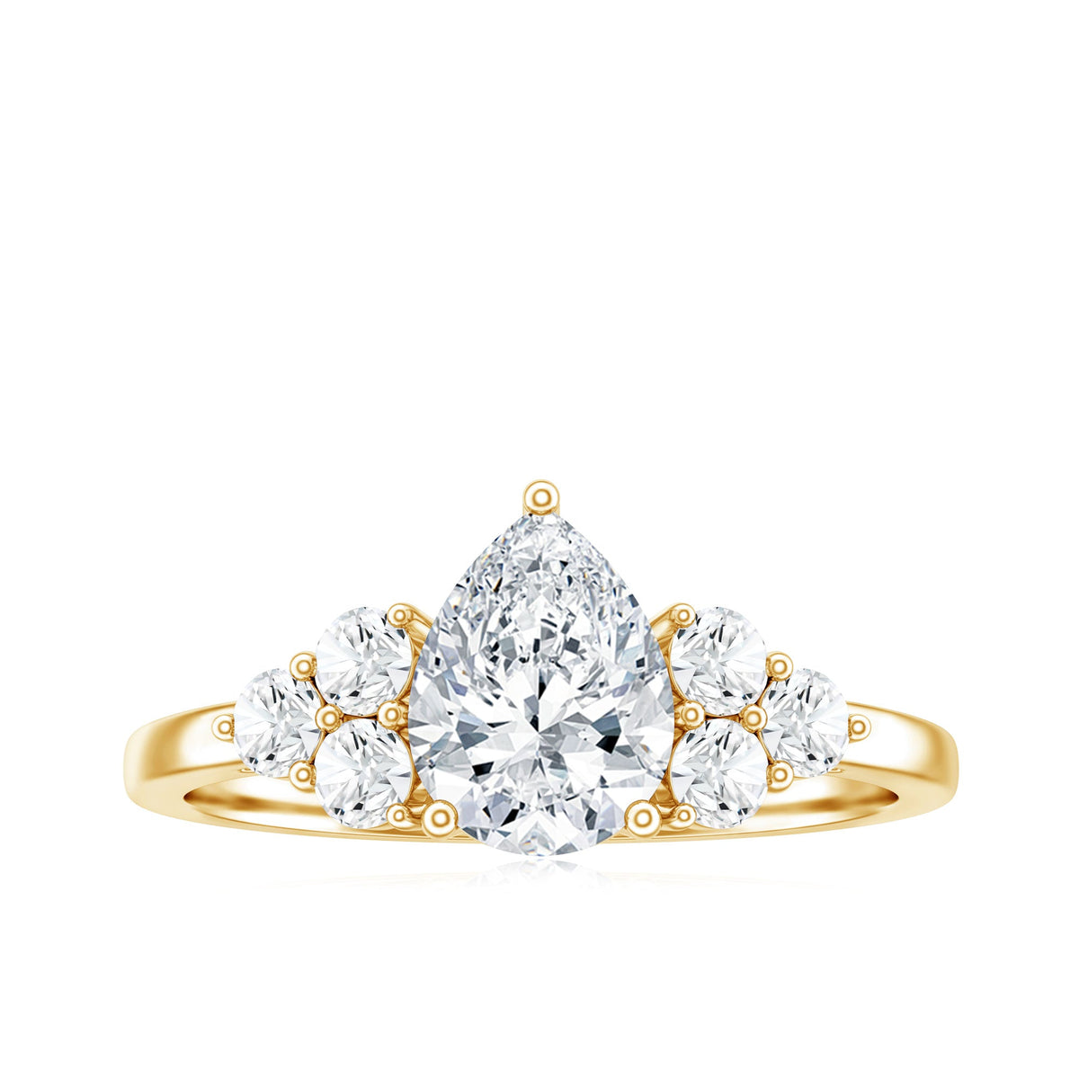 Lab Grown Diamond Teardrop Engagement Ring With Round Shape Trio