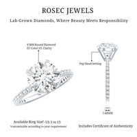 Certified 9 MM Lab Grown Solitaire Diamond Engagement Ring