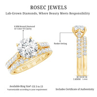 Certified 8 mm Round Lab Grown Diamond Wedding Engagement Ring Set