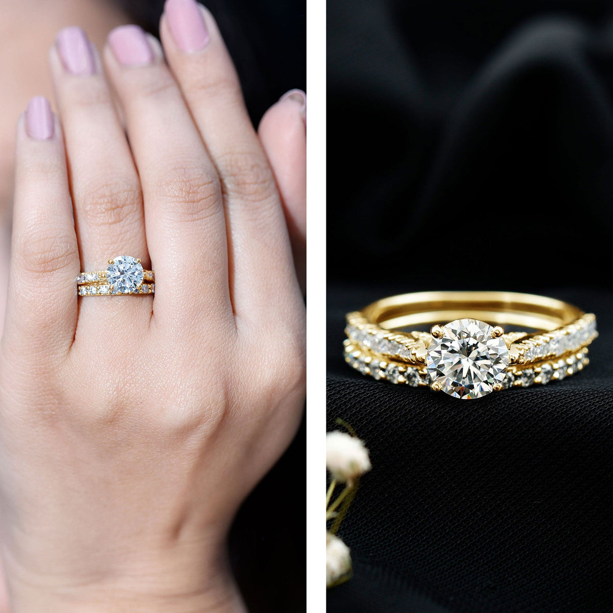 Certified 8 mm Round Lab Grown Diamond Wedding Engagement Ring Set