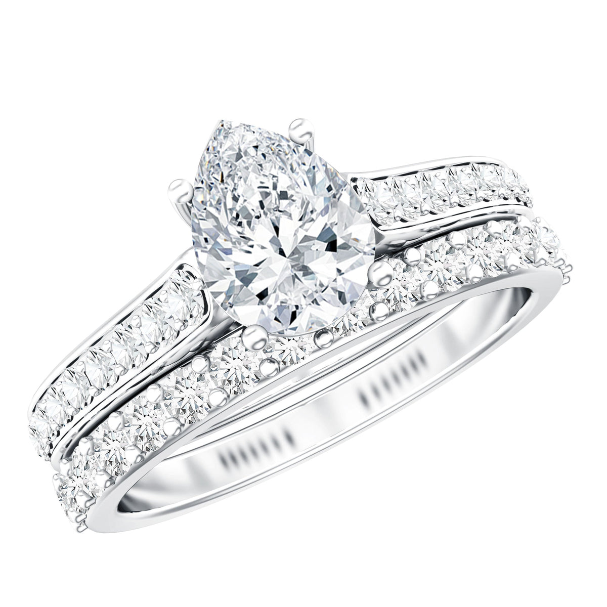 Pear Cut 6X8 MM Lab Grown Diamond Marriage Ring Set for Women