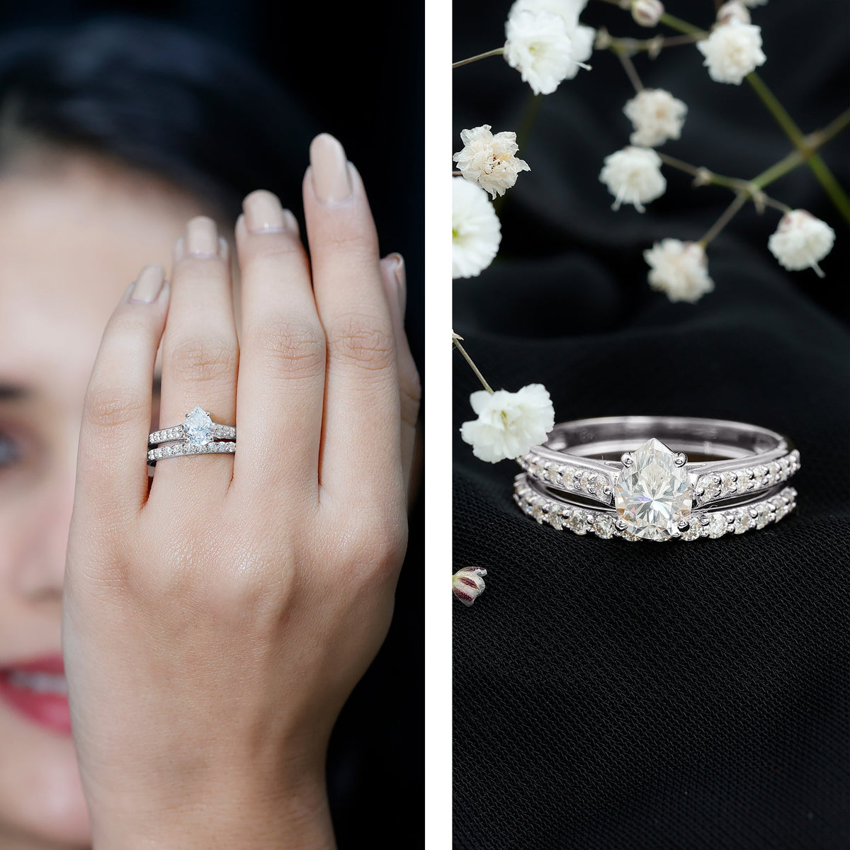 Pear Cut 6X8 MM Lab Grown Diamond Marriage Ring Set for Women