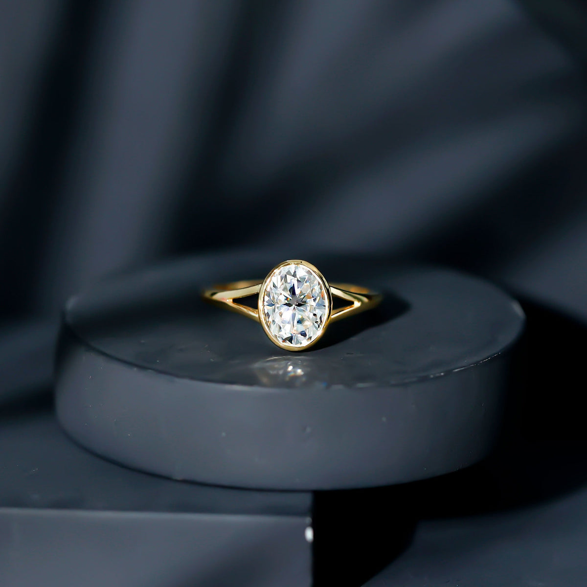 Bezel Set Oval Lab Created Diamond Solitaire Ring For Women