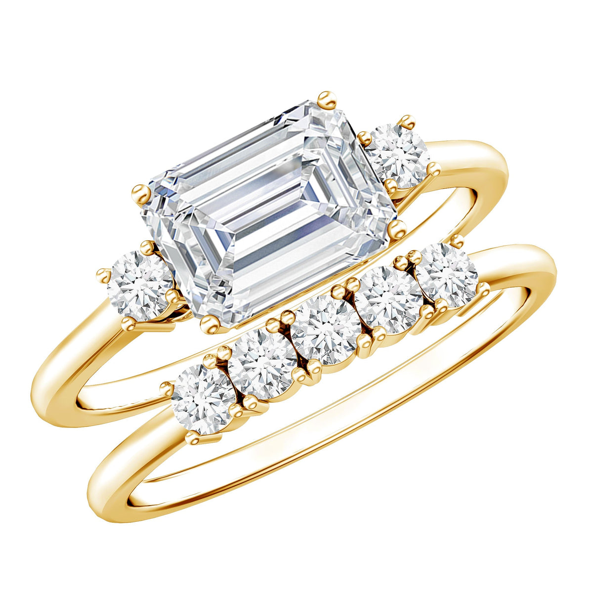 Lab Diamond Emerald Cut Engagement Ring With Band